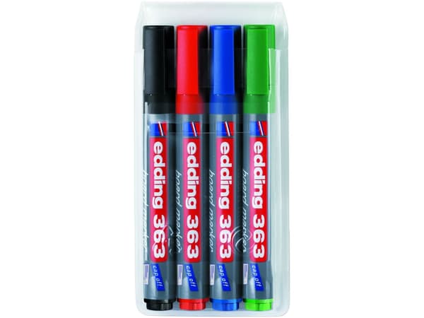 Whiteboardmarker edding 363, skrå, etui a 4 ass. farver