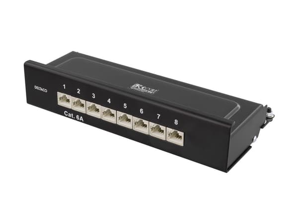 DELTACO PAN-211 - Patch-panel - väggmontering - CAT 6a - RJ-45 X 8 - svart