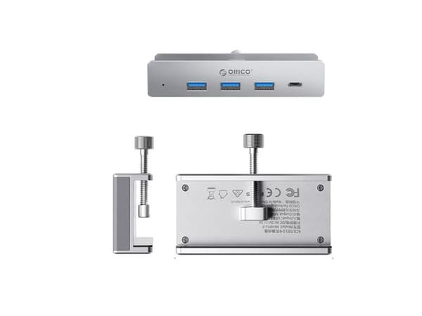 ORICO USB-hub klämmonterad input: USB-C / output: 3x USB-A 3.0 + 1x USB-C 3.0 - silver