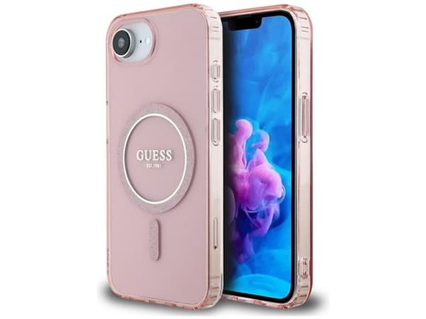 Guess IML Glitter Circle MagSafe dėklas iPhone 16e - rožinis