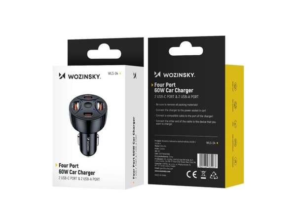 Wozinsky WLS-04 60W 2xUSB-C 2xUSB-A autolaturi - musta