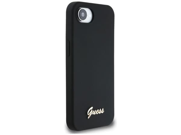 Guess Silicone Script Metal Logo MagSafe - Etui do iPhone 16e (czarny)