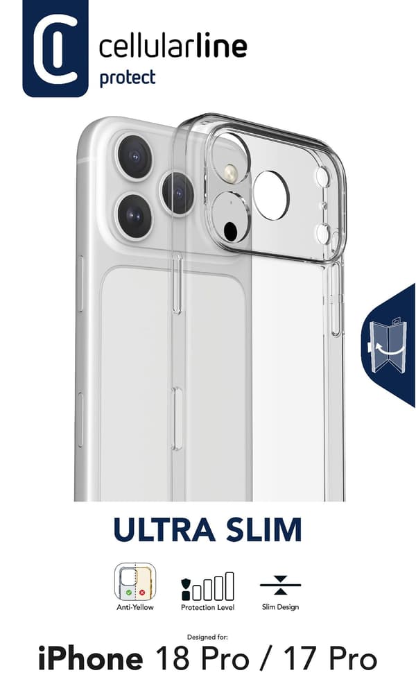 Cellularline ULTRASLIMIPH18PROT, Mobilskal, Apple, iPhone 18 Pro, 16 cm (6.3"), Transparent