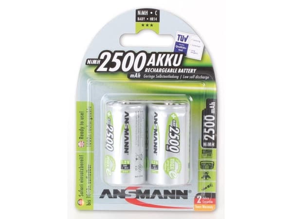 ANSMANN - Batteri 2 x C - NiMH - (ladbare) - 2500 mAh