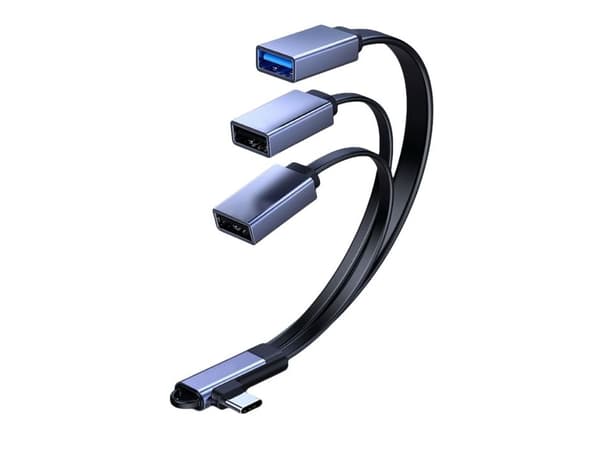 MicroConnect USB-C vinkelsplittkabel Black (MC-USBCANG-USBA3WAY)
