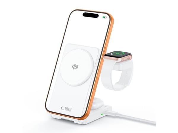 Tech-Protect A56 3in1 MagSafe 25W QI2.2 Wireless Charger + USB-C / USB-C Cable 100cm - White