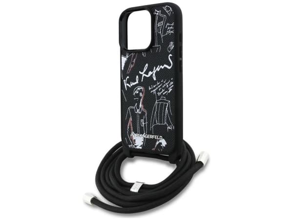 Karl Lagerfeld Crossbody Grained Pattern &amp; Logo Case for iPhone 16 Pro - Black