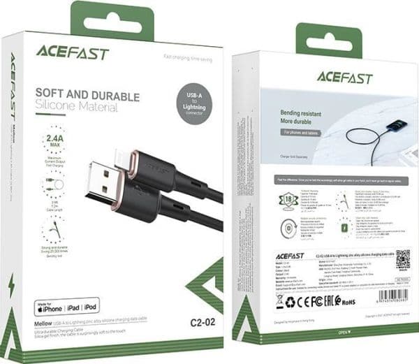 USB-kaapeli Acefast C2-02 MFi USB-A - Lightning 1,2 m musta (C2-02-A-L musta)