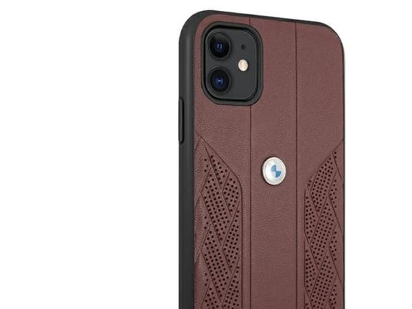 BMW lær Curve perforert deksel for iPhone 11 / Xr - rød