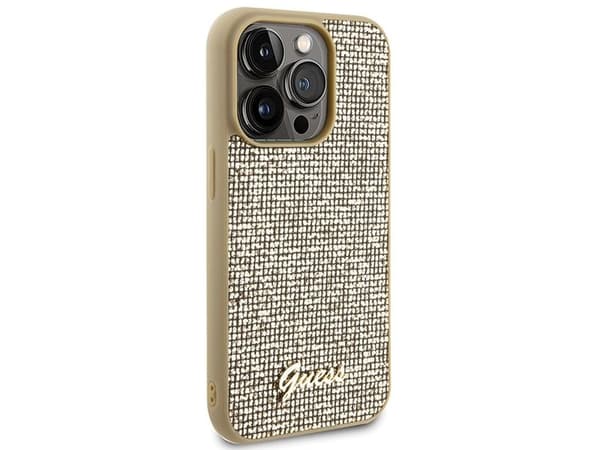 Guess Disco metal script-deksel til iPhone 15 Pro - gull