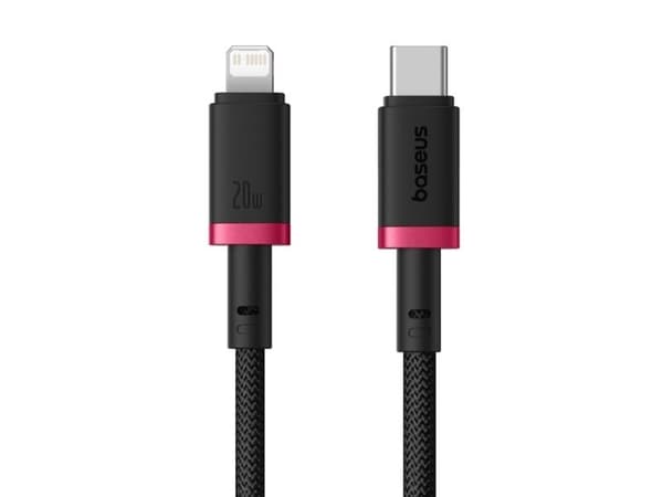 Baseus P10377800U01-01, 1 m, Lightning, USB C, Uros, Uros, Musta, Punainen
