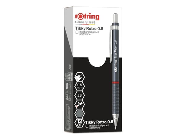 Rotring Tikky Retro, Grå, Plast, Grå, 2B, 0,5 mm, Rund