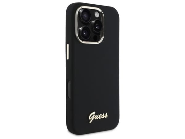 Guess silikon Script metall-logo &amp; ramme-etu iPhone 16 Pro - Svart