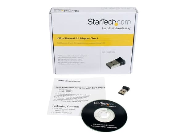 Startech Bluetooth Adapter - Mini USB Adapter - Bluetooth 2.1 - Class 1 EDR - Bluetooth Receiver (USBBT1EDR2) - Nettverksadapter - USB - Bluetooth ...