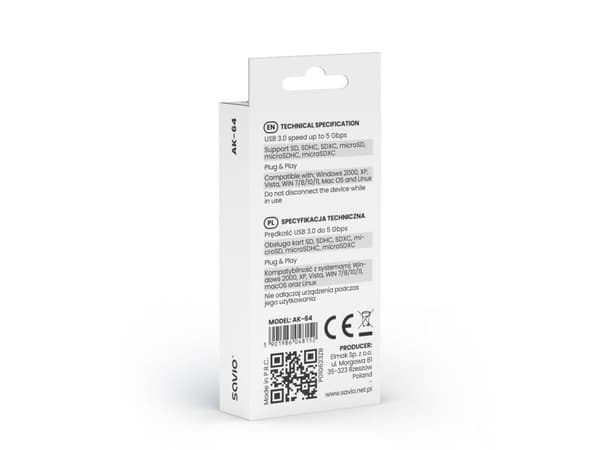 SAVIO AK-64 - Kortleser (SD, SDHC, SDXC, microSD, microSDHC, microSDXC) - USB 3.0