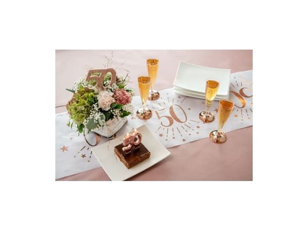 Borddekorasjon med roségull glitter, 50 år