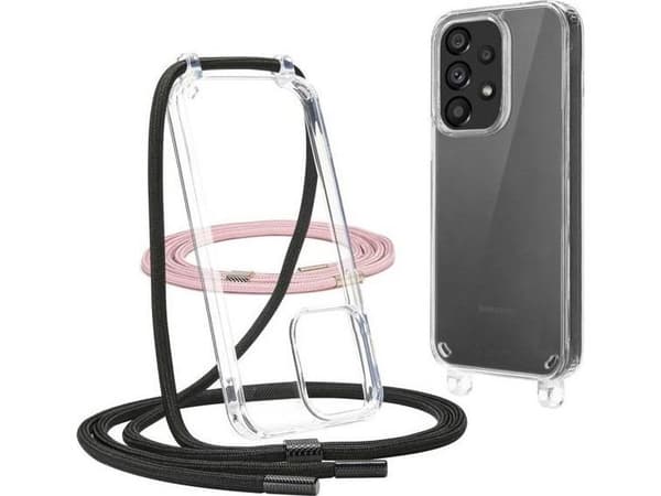 Samsung A53 deksel med snor - Pink & Sort