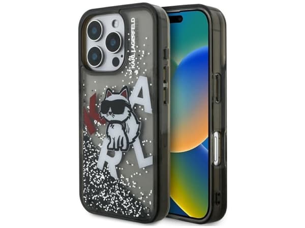 Karl Lagerfeld Liquid Glitter Choupette Logo Case for iPhone 16 Pro Max - Black