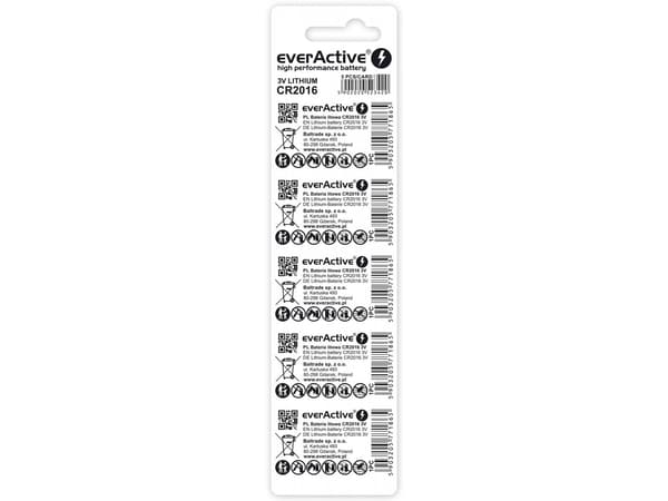 Everactive CR20165BL, Engangsbatteri, CR2016, Lithium, 3 V, 5 stykker, 75 mAh