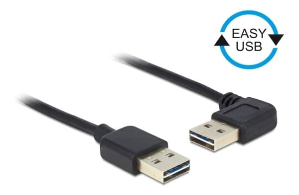 Delock EASY-USB - USB-kaapeli - USB (han) til USB (han) - USB 2.0 - 1 m - 90° stikforbindelse - lajittelu