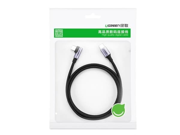 USB-C-USB-C-kaapeli, kulmikas UGREEN US255,3A, 60W, 2m (musta)
