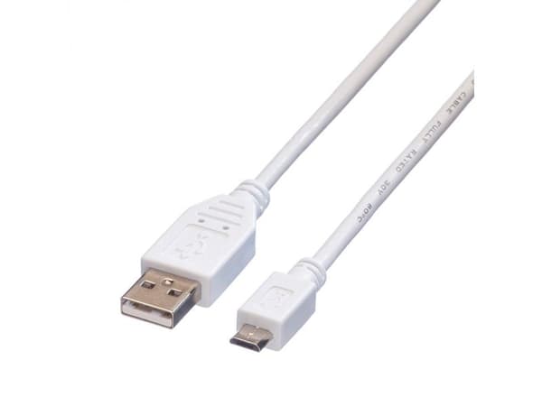 VALUE 11998751, 0,15 m, USB A, Micro-USB B, USB 2.0, 0,48 Gbit/s, Hvit