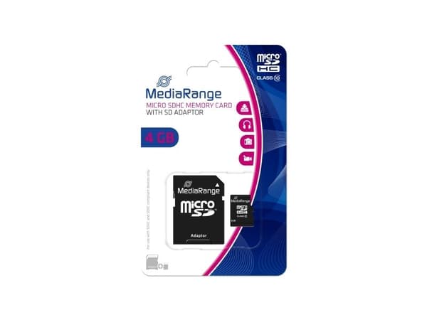 MediaRange - Flashminnekort (microSDHC til SD-adapter inkludert) - 4 GB - Class 10 - microSDHC - svart