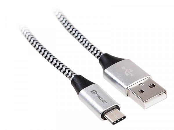 Tracer - USB-kabel - USB (han) till USB-C (han) - USB 2.0 - 2.1 A - 1 m - sort, sølv