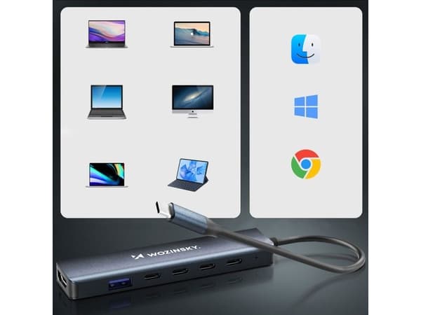Wozinsky USB-hubb 6-i-1 USB-A USB-C DisplayPort HDMI - grå