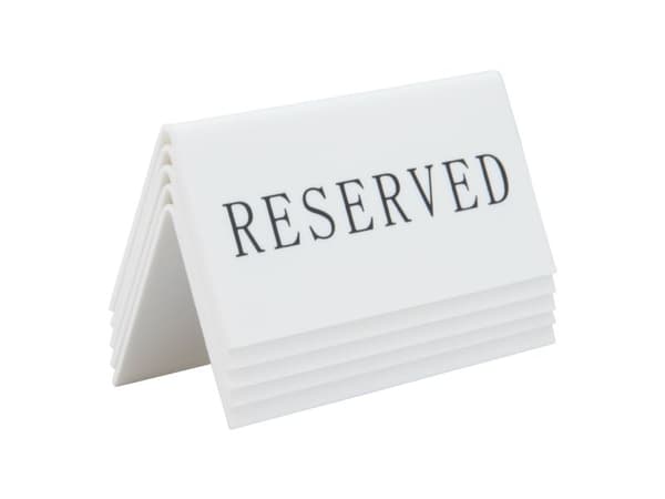 Securit® 5x RESERVED bords-skyltar i hård akryl, vit