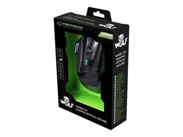 Esperanza MX201 WOLF - Mus - høyrehendt - optisk - 7 knapper - kablet - USB - blå