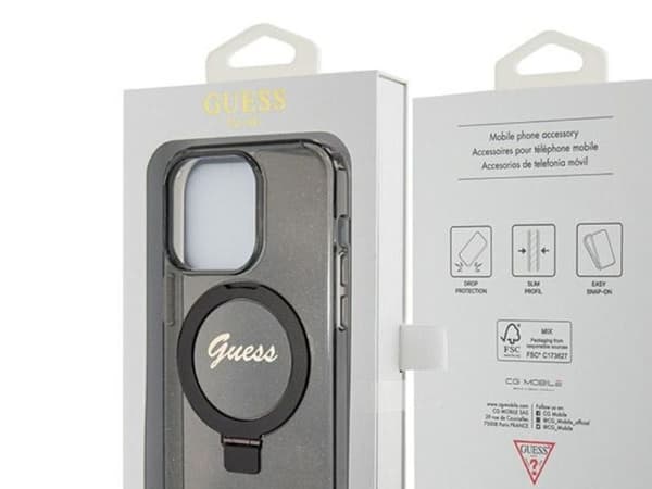 Guess GUHMP14XHRSGSK iPhone 14 Pro Max 6.7" black/black hardcase Ring Stand Script Glitter MagSafe