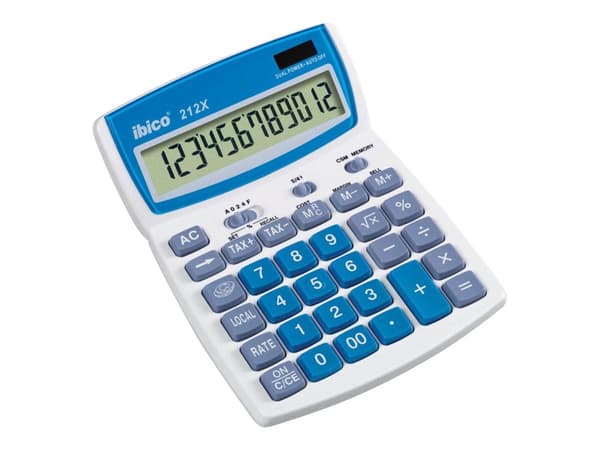 Rexel Ibico 212X - Skrivebordskalkulator - 12 sifre - hvit, blå