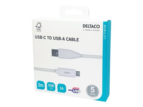 DELTACO USBC-1011M - USB-kabel - USB-C (hann) til USB (hann) - 2 m - hvit