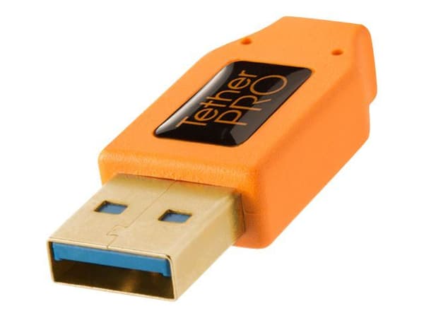 Tether Tools TetherPro - USB-kabel - USB typ A (hane) rak till Micro-USB typ B (hane) högervinklad - USB 3.0 - 4.6 m - högsynligt orange