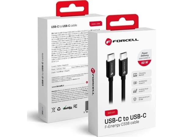 USB-kabel ForCell USB-C till USB-C 2 m svart