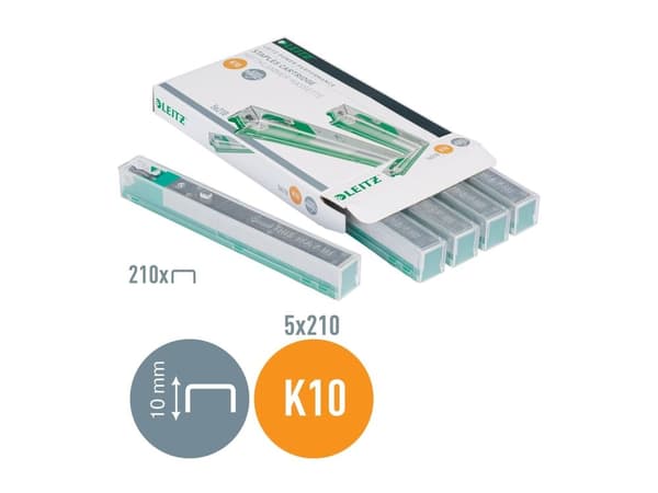 Häftklamrar Leitz Robust, 55 ark, K10, L: 10 mm, grön, 1050-pack