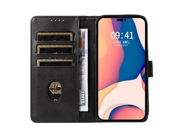 Läderbokfodral till iPhone 16 Pro Max svart