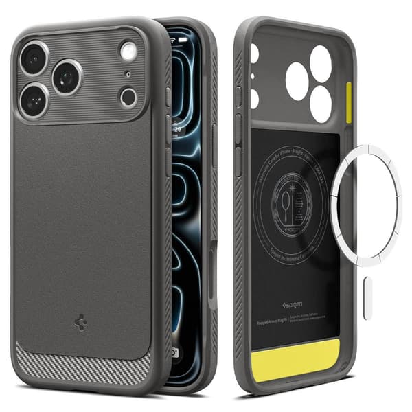 Spigen Rugged Armor (MagFit), Mobilskal, Apple, iPhone 18 Pro / 17 Pro, 16 cm (6.3"), Grå
