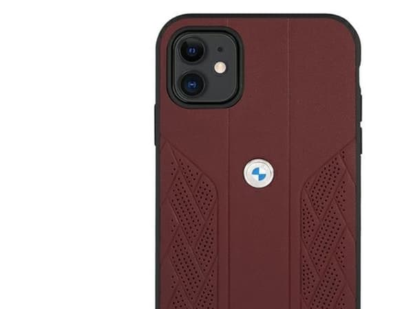 BMW lær Curve perforert deksel for iPhone 11 / Xr - rød