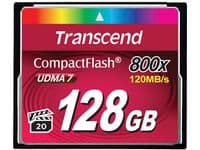 Transcend 128GB 800x CF, 128 GB, CompactFlash, MLC, 120 MB/s, 60 MB/s, Musta
