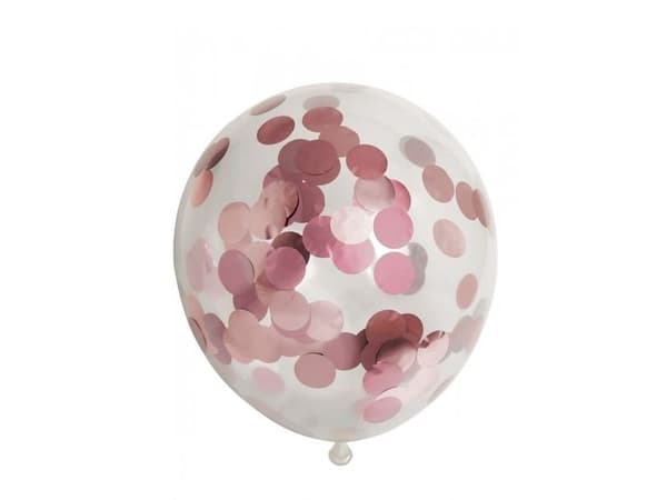 Ballonger, konfetti i roséguld