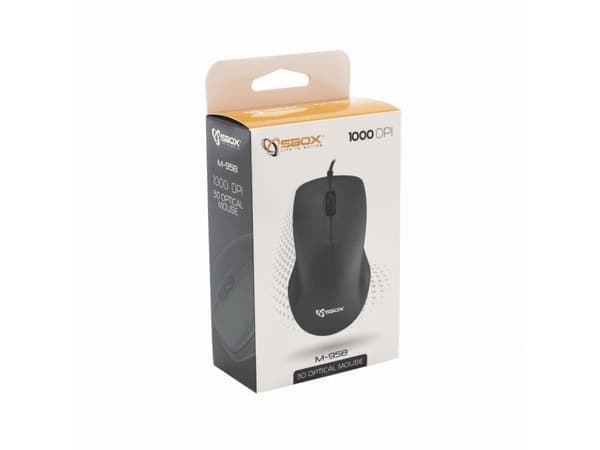SBOX M-958, Ambidextrous, Optisk, USB Type-A, 1000 DPI, Svart