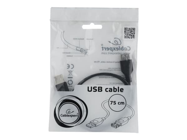 Cablexpert - USB forlængerkabel - USB (hun) til USB (han) - 75 cm - formet - sortti