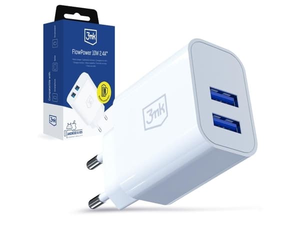 3MK FlowPower 10W 2.4A 2A lader, hvit
