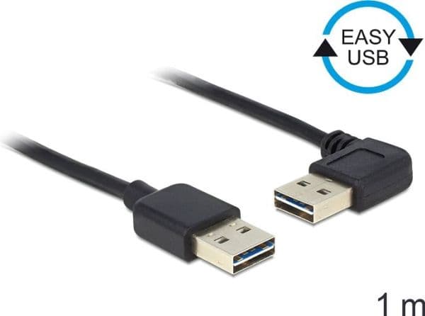 Delock EASY-USB - USB-kaapeli - USB (han) til USB (han) - USB 2.0 - 1 m - 90° stikforbindelse - lajittelu