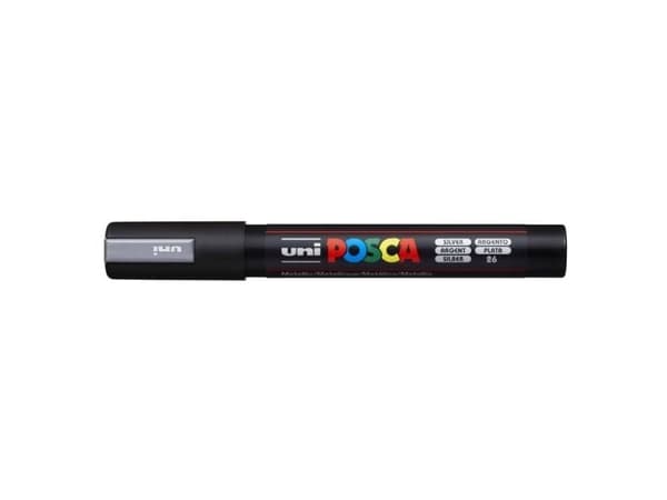 POSCA PC-5M, Silver, Multifärg, 1 färger, Medium, Vattenbaserat bläck, Rundad spets