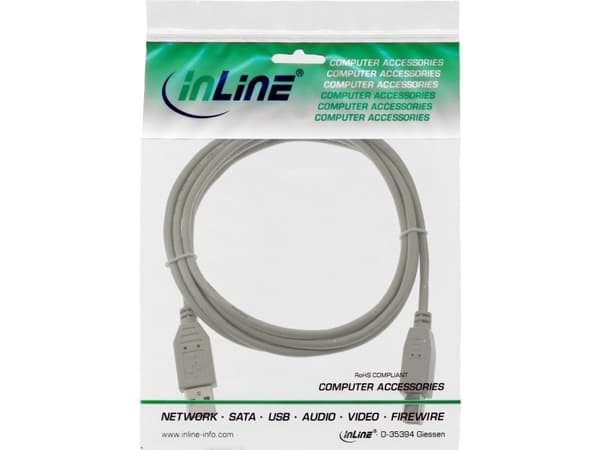 InLine 34555H, 5 m, USB A, USB B, uros/naaras, 0,48 Gbit/s, Beige