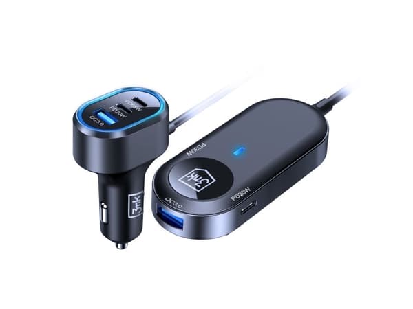 3mk Double biloplader 135W PD QC PPS - USB 2A4C - sort/grå