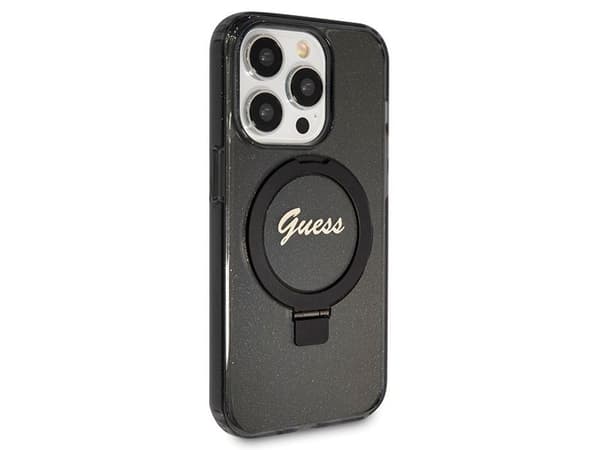 Guess Ring Stand Script Glitter MagSafe-deksel til iPhone 13 Pro / 13 - Svart